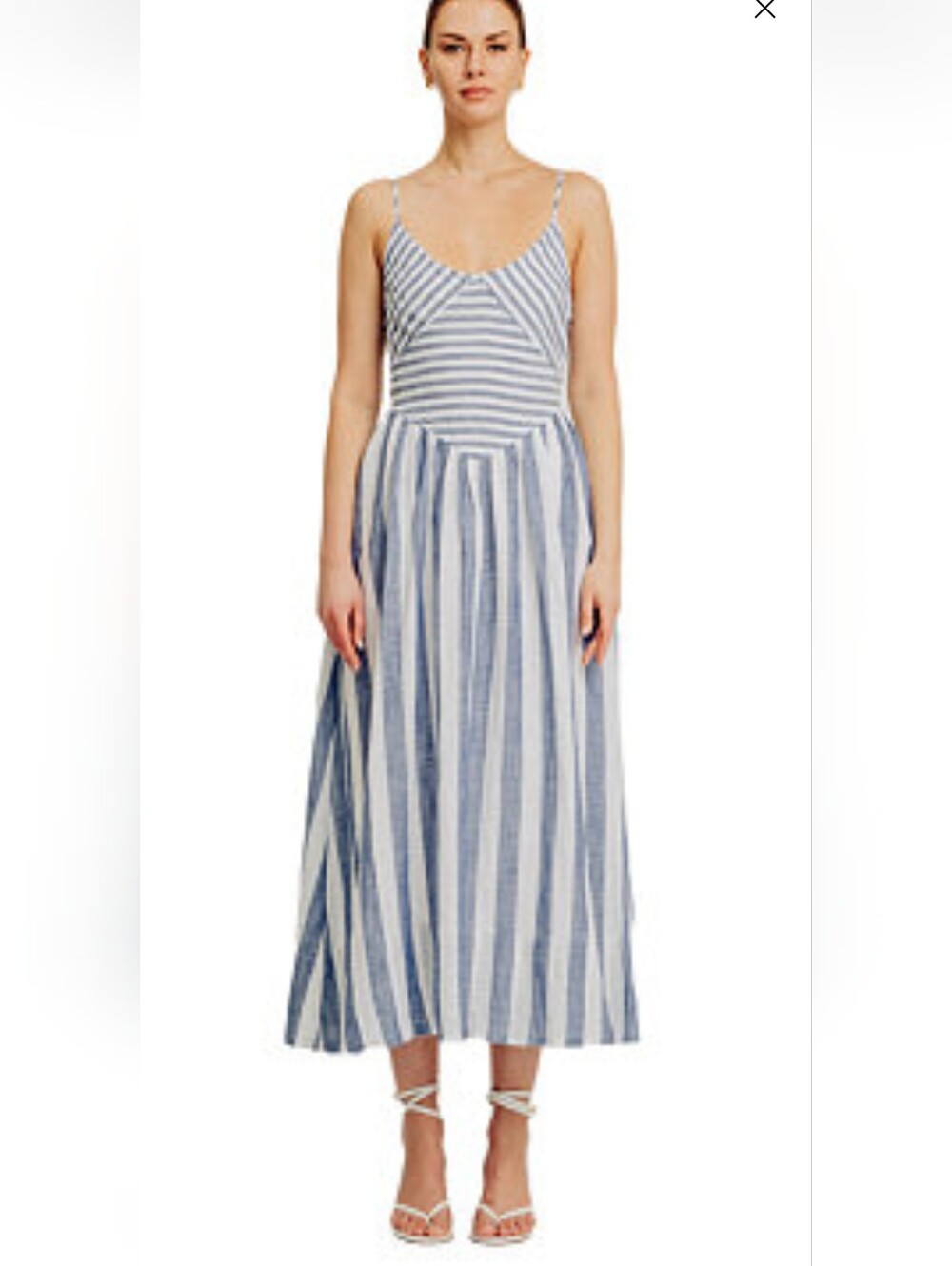 Torn by Ronny Kobo Blue and White Striped Midi Sundress